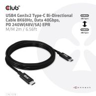 Cable bidireccional USB4 Gen3x2 Tipo-C 8K60Hz, Datos 40Gbps, PD 240W(48V/5A) EPR M/M 2m / 6.56ft